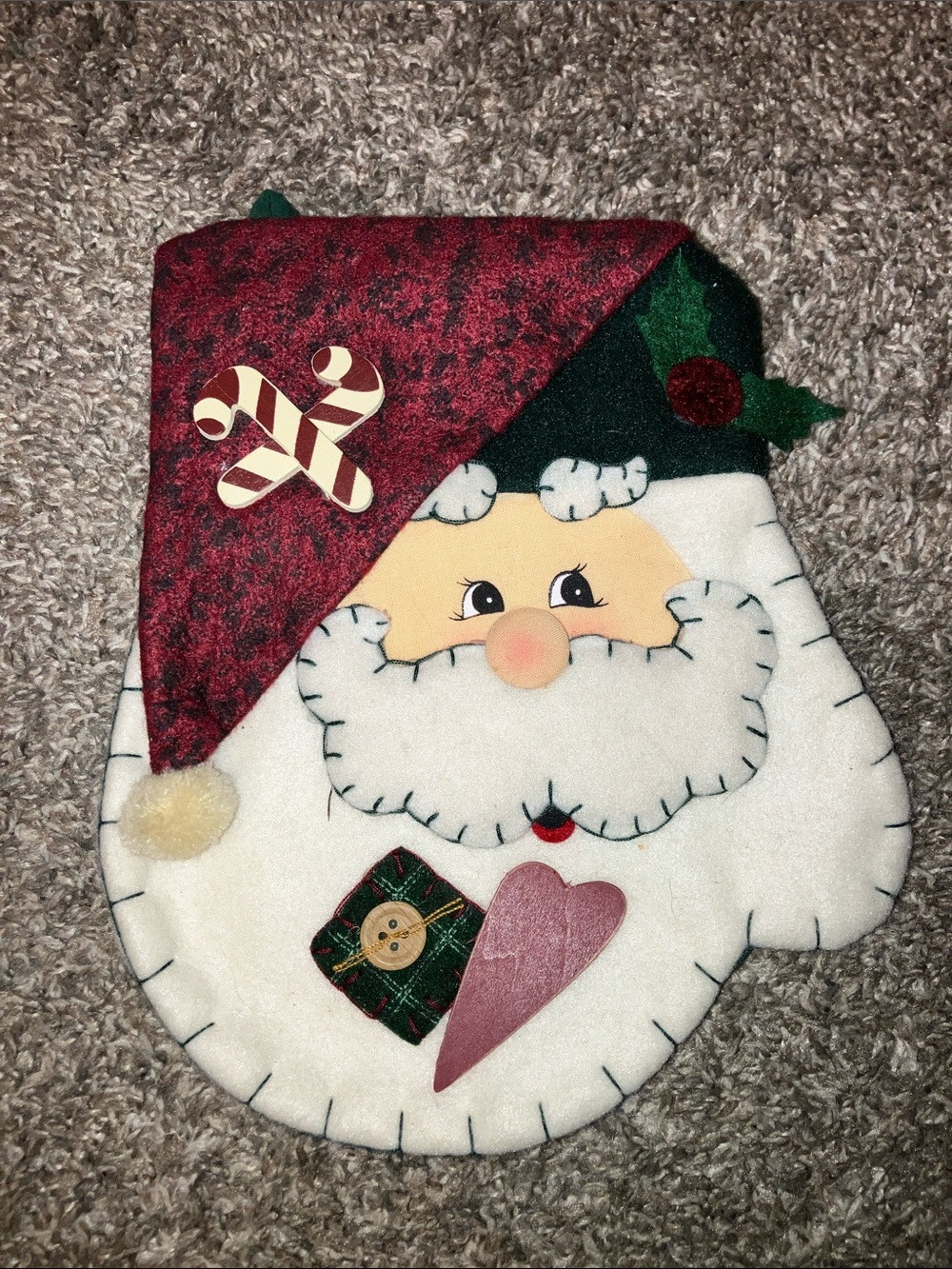 Vintage Hand Crafted Santa Clause Pot Holder With Loop Hanger
